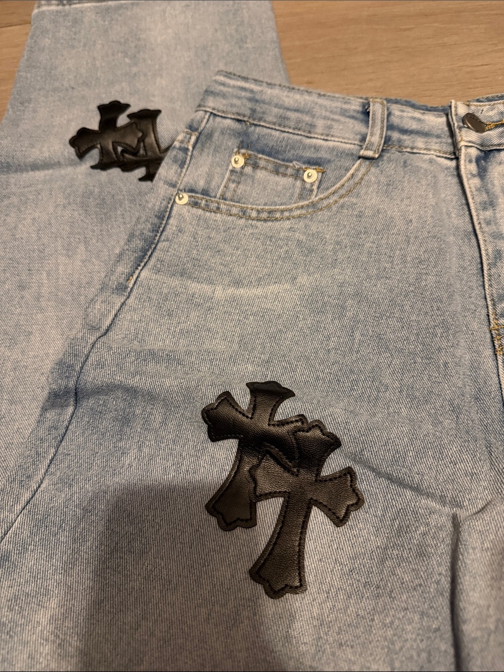 Light Blue Cross Patch High-Rise Women's Jeans - Picture 2 of 7